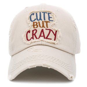 Distressed Vintage NWT Womens Distressed Cute But Crazy Summer Embroidered Hat